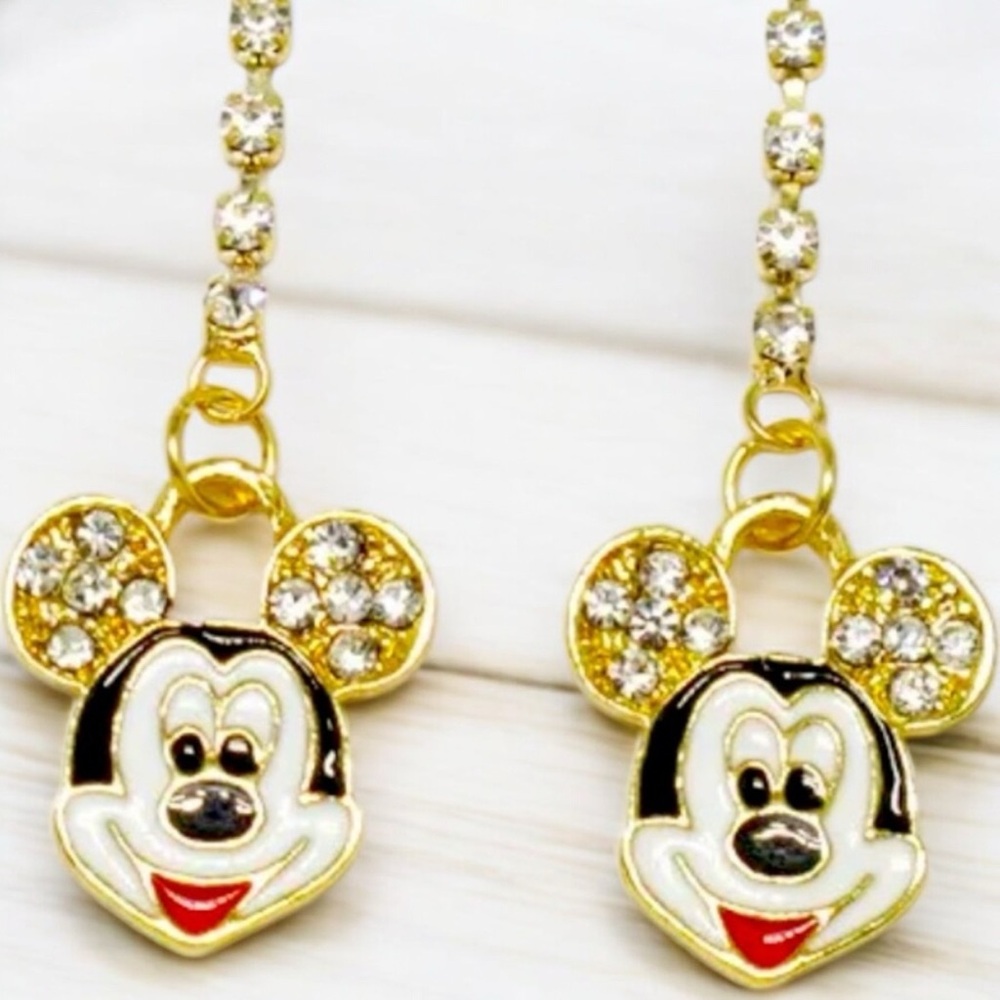Mickey Mouse Multi-Color Crystal Stud Chain Drop Dangle Earrings - Picture 3 of 3
